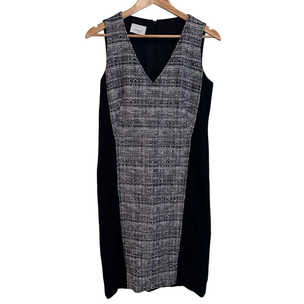 Akris Punto Black and Gray Sleeveless Sheath Midi Dress Size 8